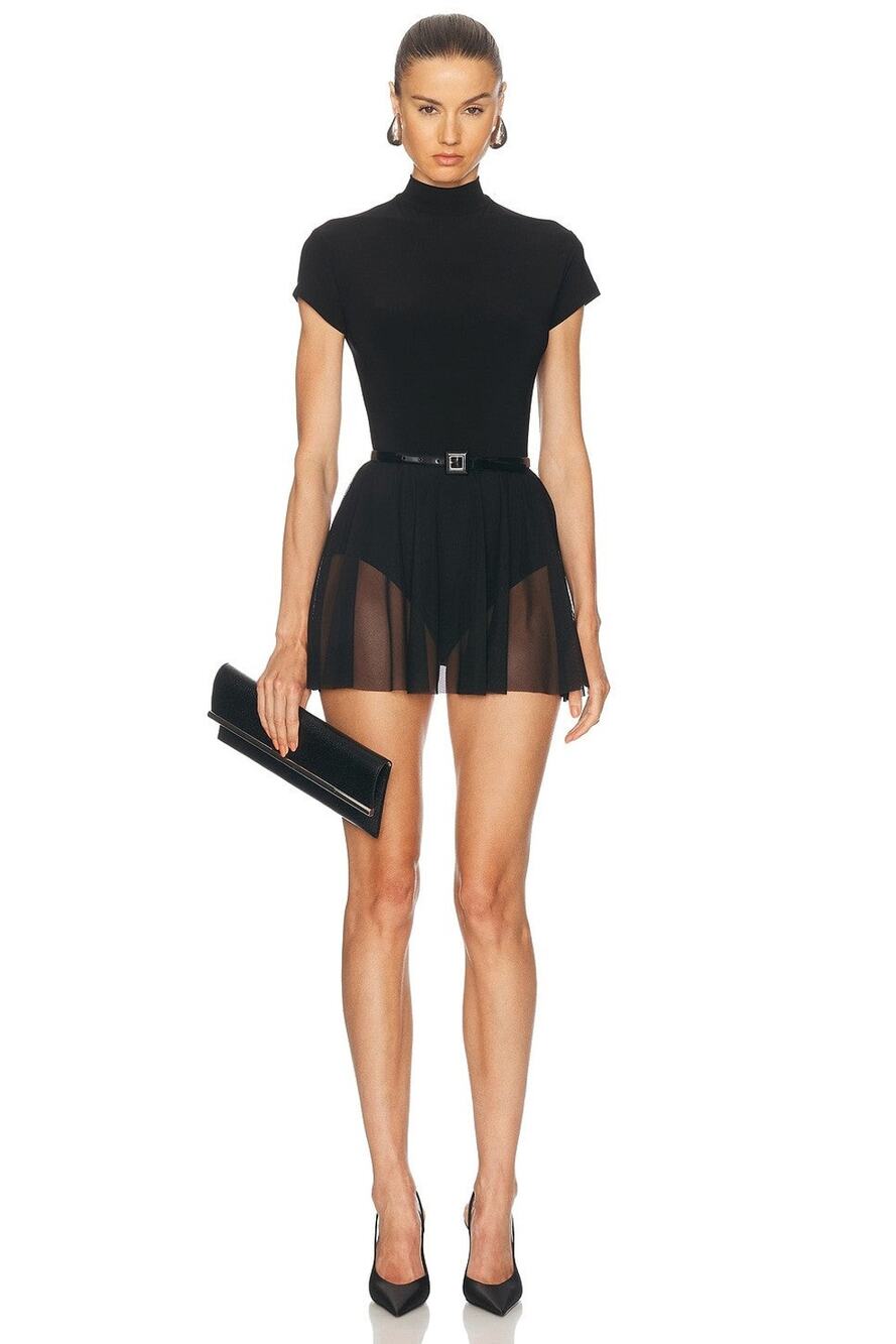 Norma Kamali Mock Neck Cap Sleeve Flared Pickleball Dress - XS
